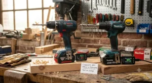 Comparatif de performance entre deux perceuses visseuses 18V avec leurs batteries au lithium 