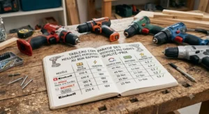 Tableau comparatif des meilleures perceuses visseuses pas chères au bon rapport qualité-prix.