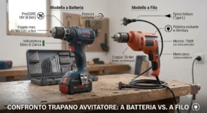 Grafico comparativo tra le caratteristiche di un trapano avvitatore a batteria e un modello a filo