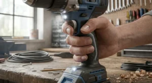Impugnatura ergonomica antiscivolo con luce LED di un trapano avvitatore 18V