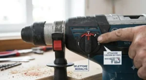 Dettaglio del selettore per attivare la funzione battente sul trapano a percussione