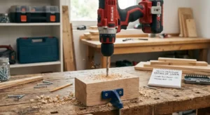 Test en atelier d'une meilleure perceuse visseuse pas cher sur du bois massif.