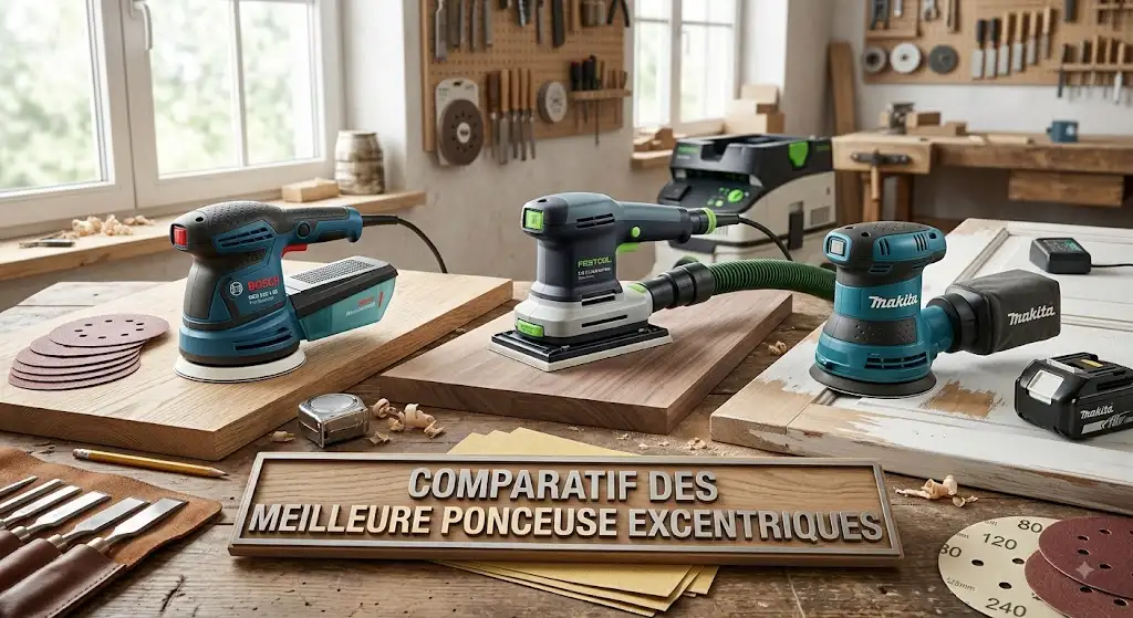 Comparatif illustré des meilleure ponceuse excentrique pour le travail du bois et la rénovation.
