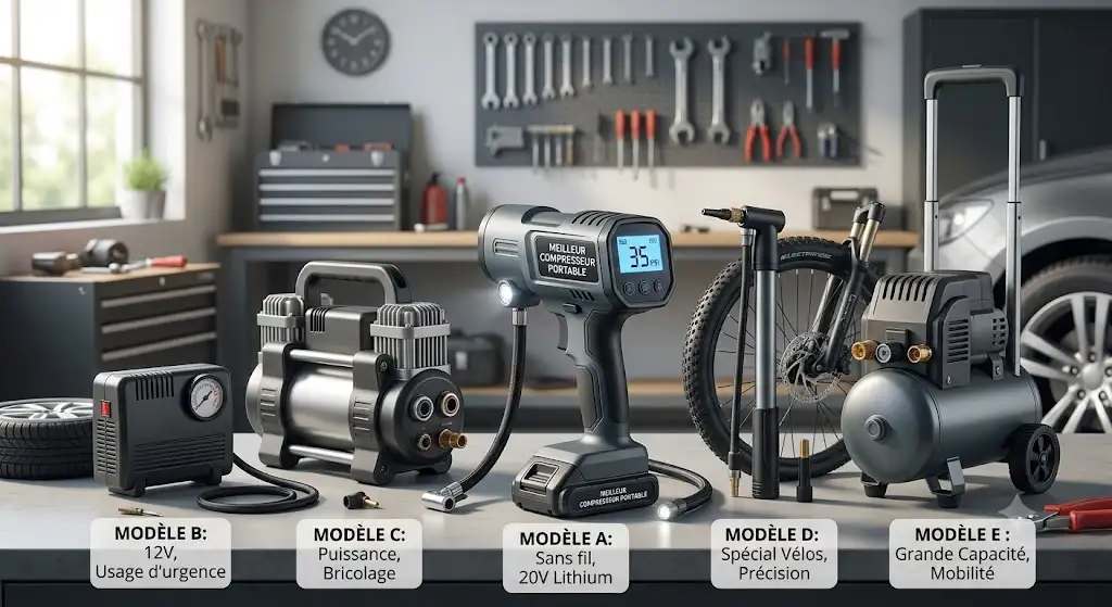 Comparatif visuel pour choisir le meilleur compresseur portable selon les besoins