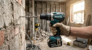 Utilisation de la meilleure perceuse visseuse makita a percussion sur chantier