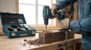 Test de percage avec la meilleure perceuse visseuse makita dans du bois dur