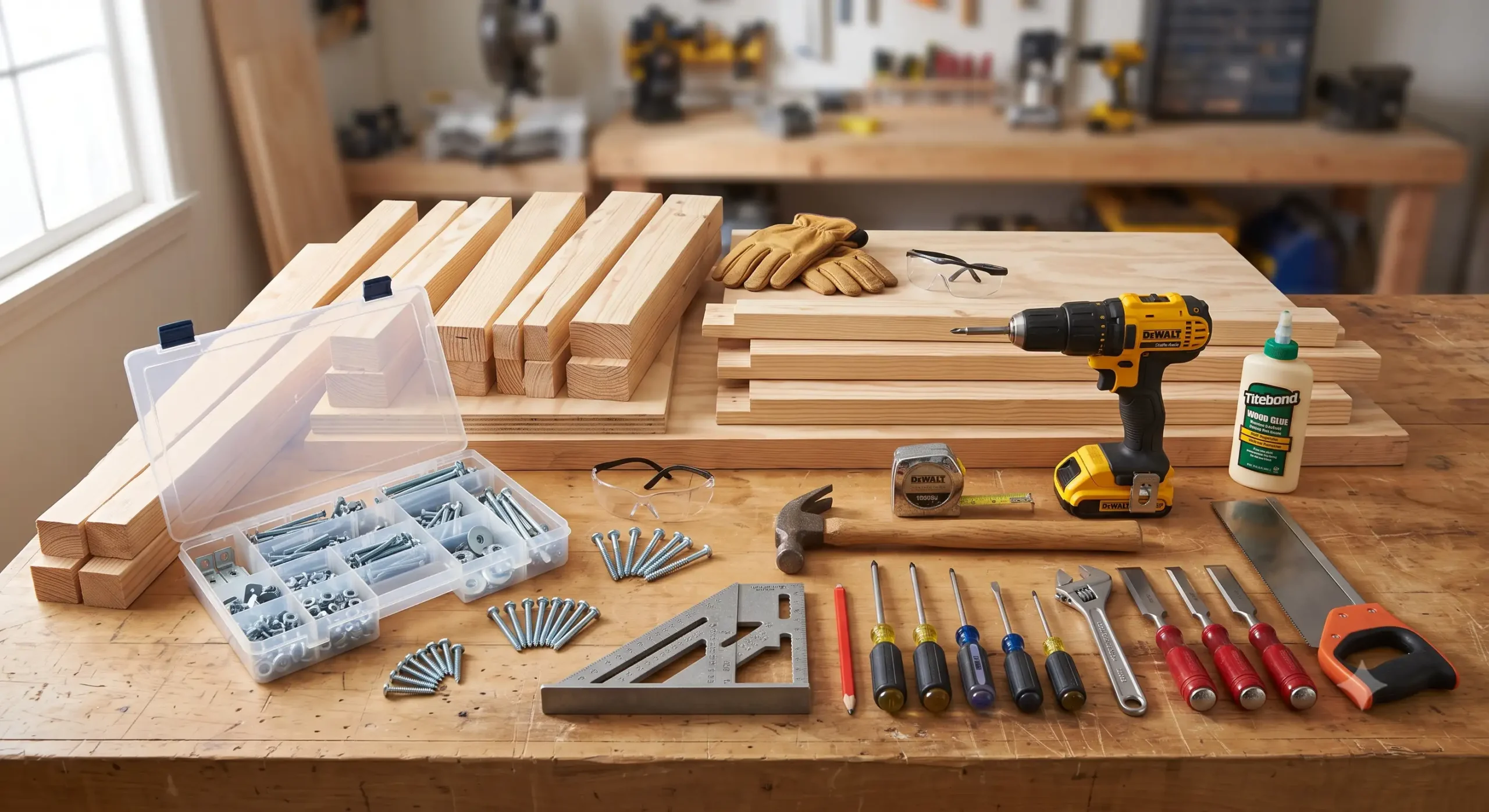 Matériel, visserie et outils nécessaires pour monter un établi d'atelier en bois comment monter un établi d'atelier