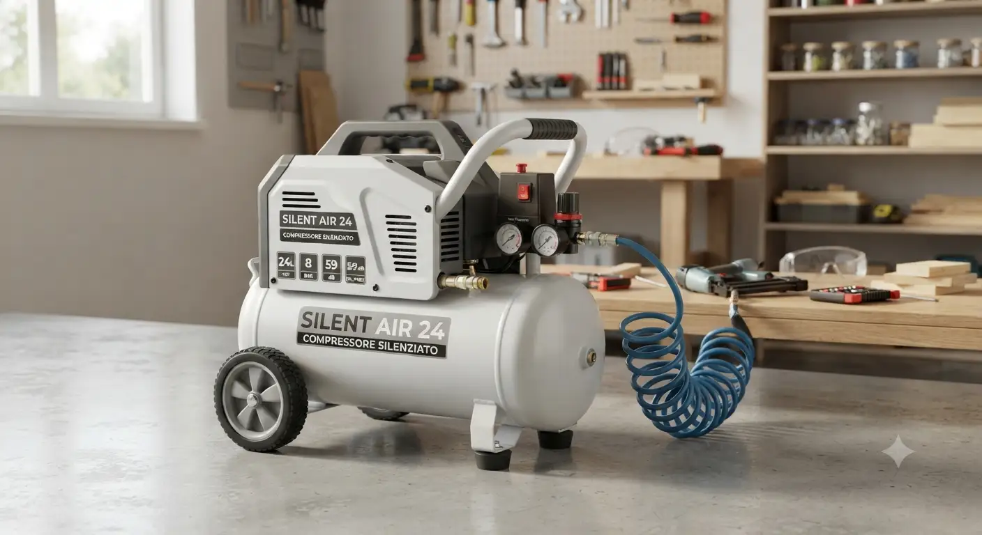 Compressore silenziato portatile compatto ideale per hobbistica e piccoli lavori domestici