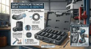 Illustrazione tecnica di un set di bussole ad impatto rinforzate specifiche per avvitatore a impulsi