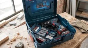 Set completo di trapano avvitatore Bosch riposto nella valigetta rigida con punte e batterie di ricambio 

