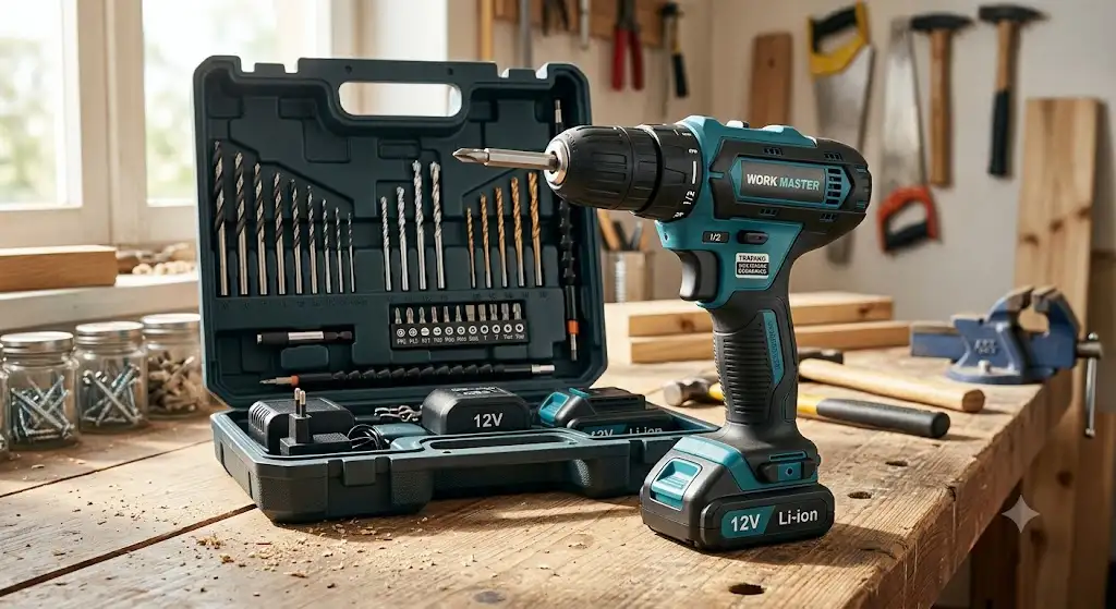 Trapano avvitatore economico a batteria completo di kit accessori per il fai da te