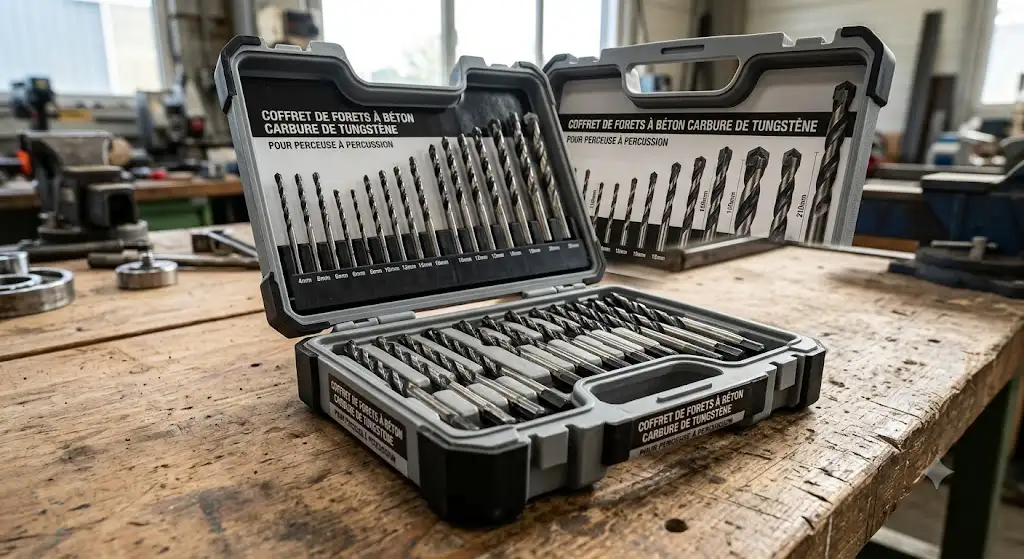 Coffret complet de forets à béton carbure de tungstène pour perceuse à percussion
