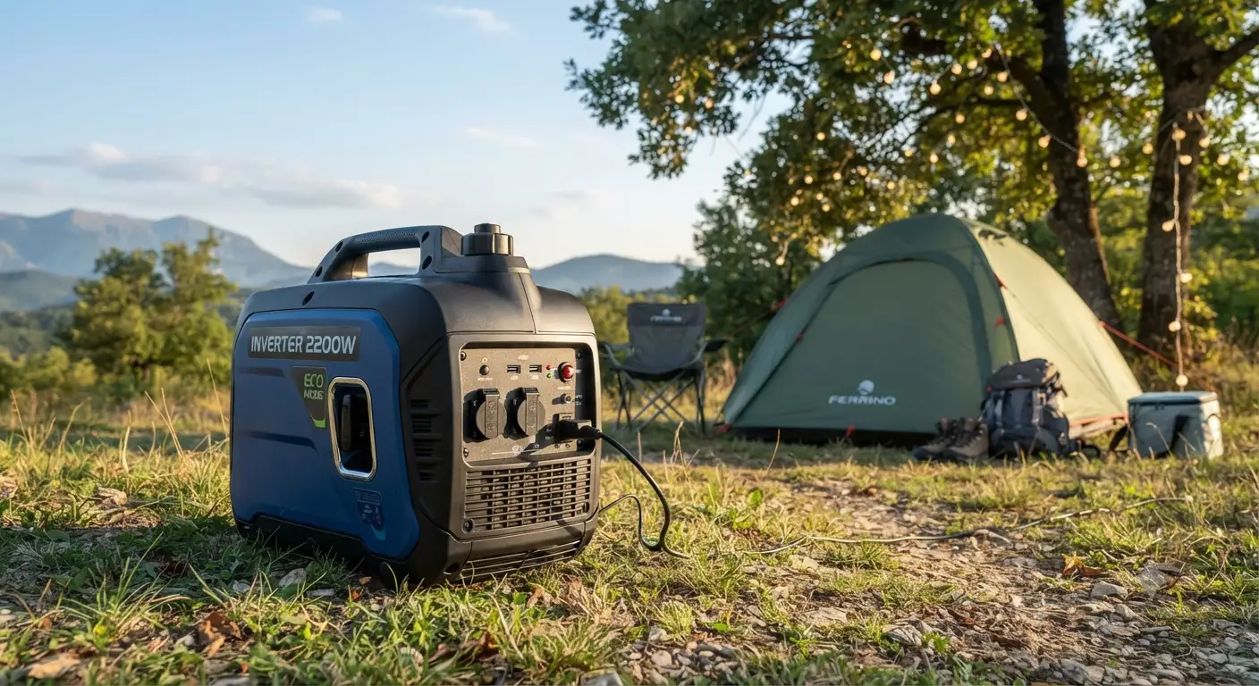 Generatore inverter portatile e compatto, ideale per il campeggio e le attivita all'aperto.