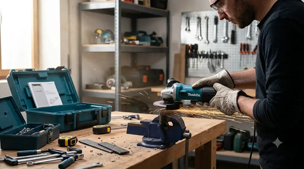 Meuleuse Makita en test complet dans un atelier de bricolage pour évaluer ses performances et donner notre avis. (meuleuse makita avis)