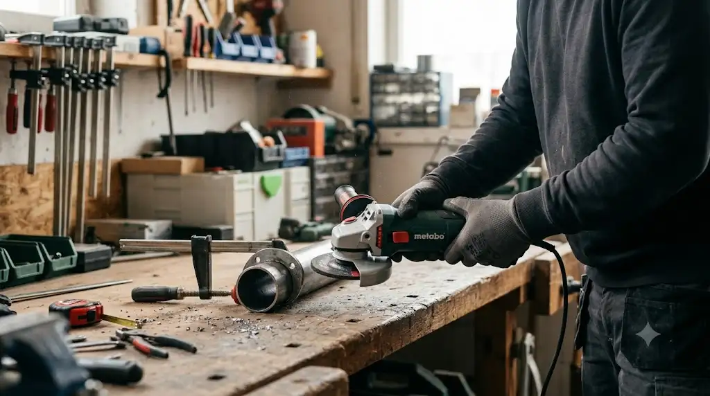 Avis sur la meuleuse d'angle Metabo en situation de test dans un atelier de bricolage. (meuleuse metabo avis)